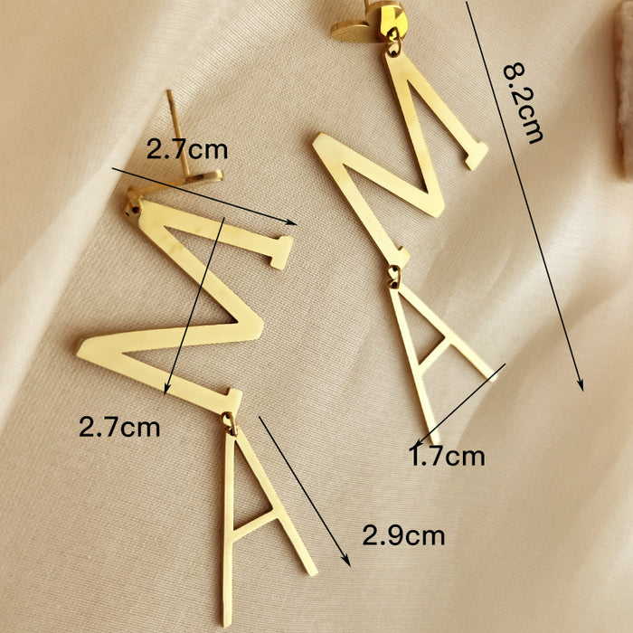 Wholesale Simple Golden Love Long Mother's Day Mama Stainless Steel Earrings JDC-ES-YiSeng001