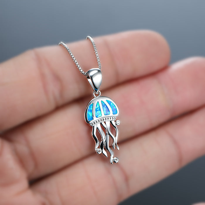 Wholesale White Gold Jellyfish Blue Opal Necklace JDC-NE-BaoS002