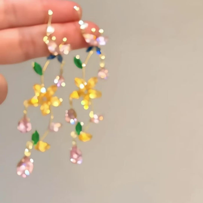 Wholesale New colorful sparkling diamond butterfly flower earrings with fashionable temperament, high-end feel, and exquisite earrings