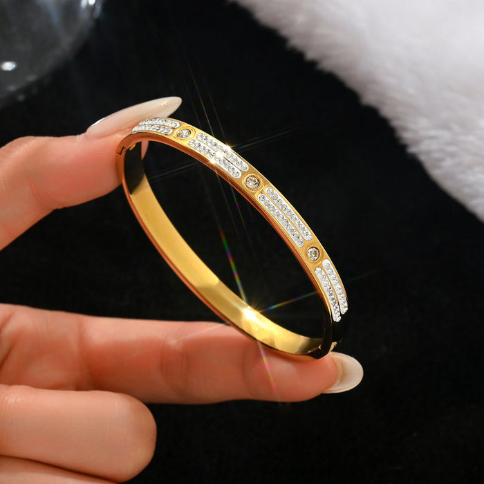 Wholesale Stylish Geometric Mother Of Pearl Rhinestone Bracelet Titanium Steel Gold Finish Everyday Jewelry Accessory