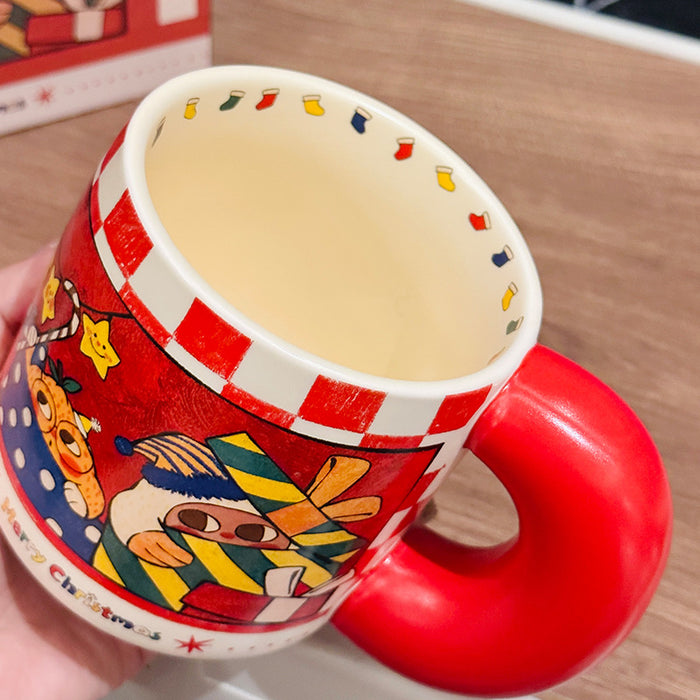 Wholesale Christmas-themed ceramic mug with a large handle