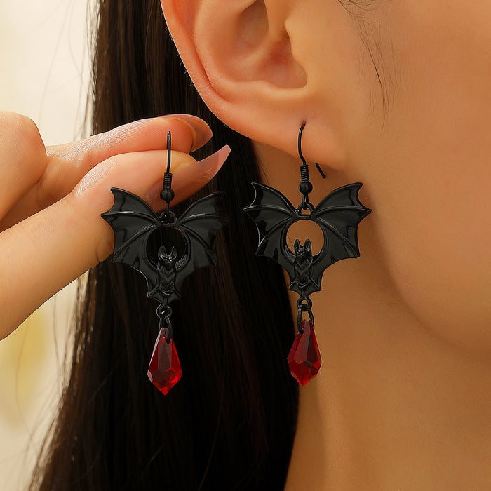Wholesale Dark Gothic Punk Style Black Bat Red Crystal Earrings Women  Earrings