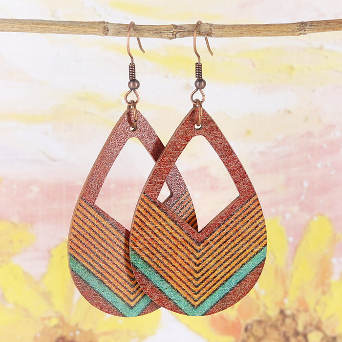 Wholesale Aztec Bohemian Western Old Style Bull Head Colorful Cut Out Women' s Wooden Earrings