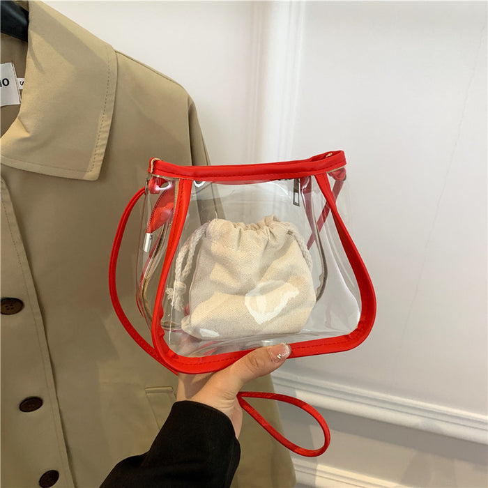 Wholesale Street Trend Transparent Bucket Bag PU Small Handbag for Women Fashion Accessory
