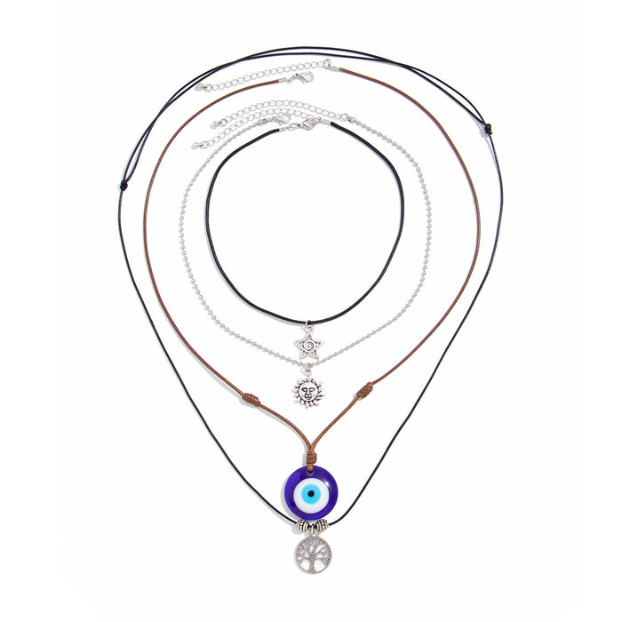 Wholesale Jewelry Round Eye Pendant Bead Set Necklace Retro Multi layer Stacked Necklace