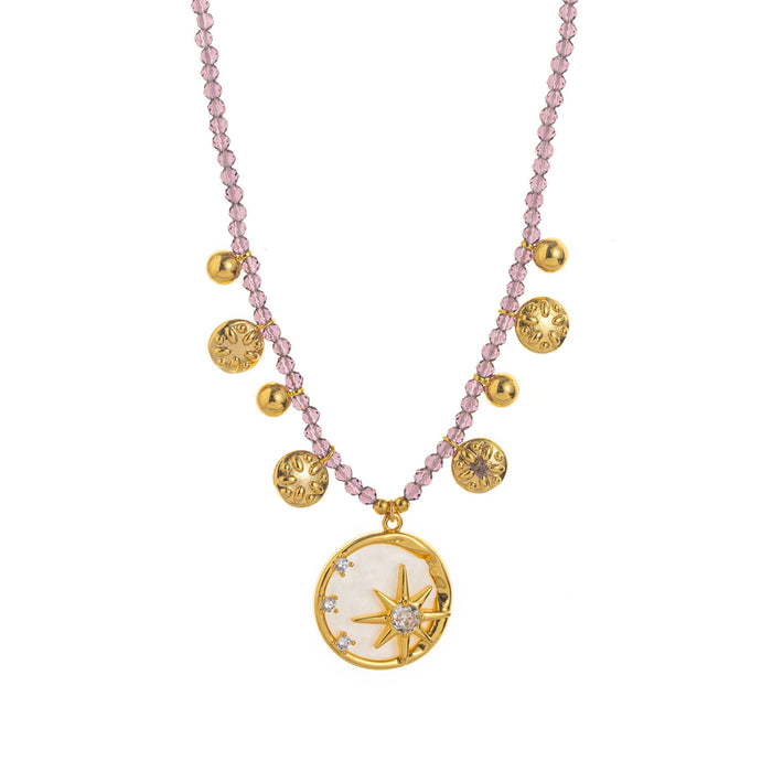 Wholesale Moon and Star Purple Beaded Pearl Necklace