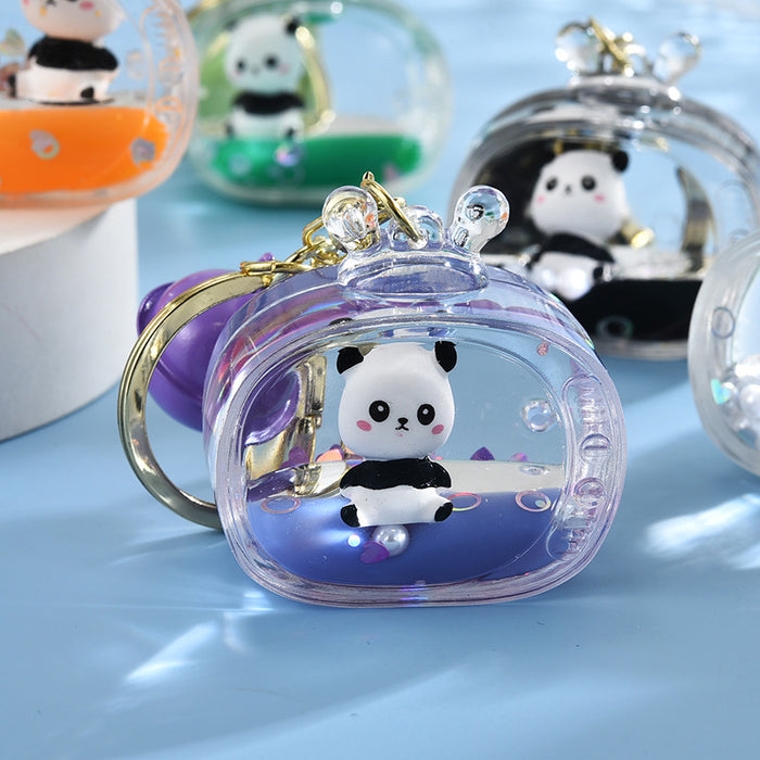 Wholesale Acrylic Oil Floating Doll Panda Keychain JDC-KC-ShuangD015