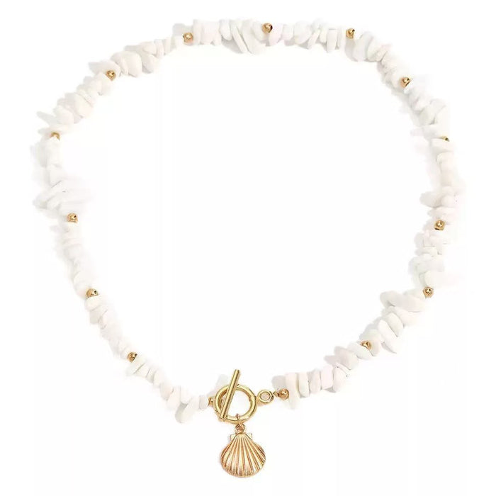 Wholesale Natural crushed stone irregular shell pendant necklace collarbone chain