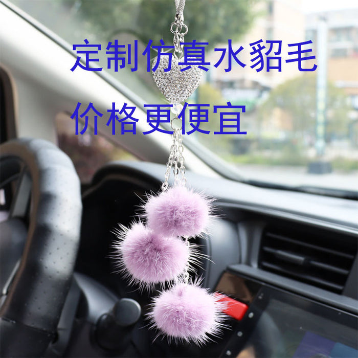 Wholesale Pink Plush Fur Ball Car Pendant Heart Design Car Interior Decoration