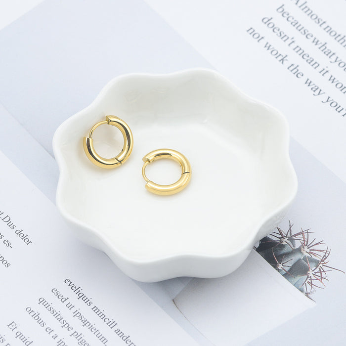 Wholesale Round micro inlaid zircon stainless steel earrings for women with a light luxury temperament, titanium steel ear buckles, versatile earrings