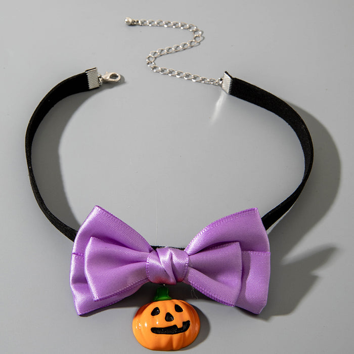 Wholesale Pumpkin Resin Pendant Necklace Black Bow Tie Polyester Choker Fashion Accessory MOQ≥2