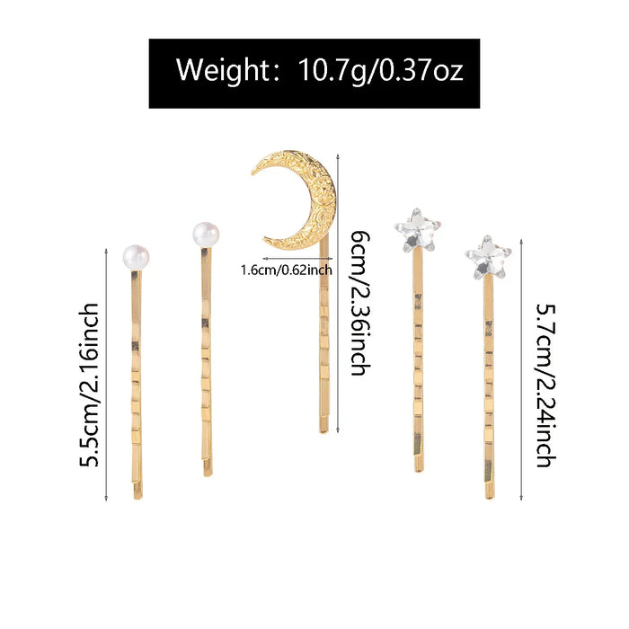 Wholesale Fashion jewelry set with diamond studded stars, alloy moon headpiece, pearl hair clip set