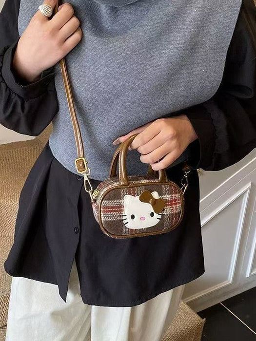 Wholesale Women's Plaid Cartoon Cute Cat Shoulder Bags HandBag