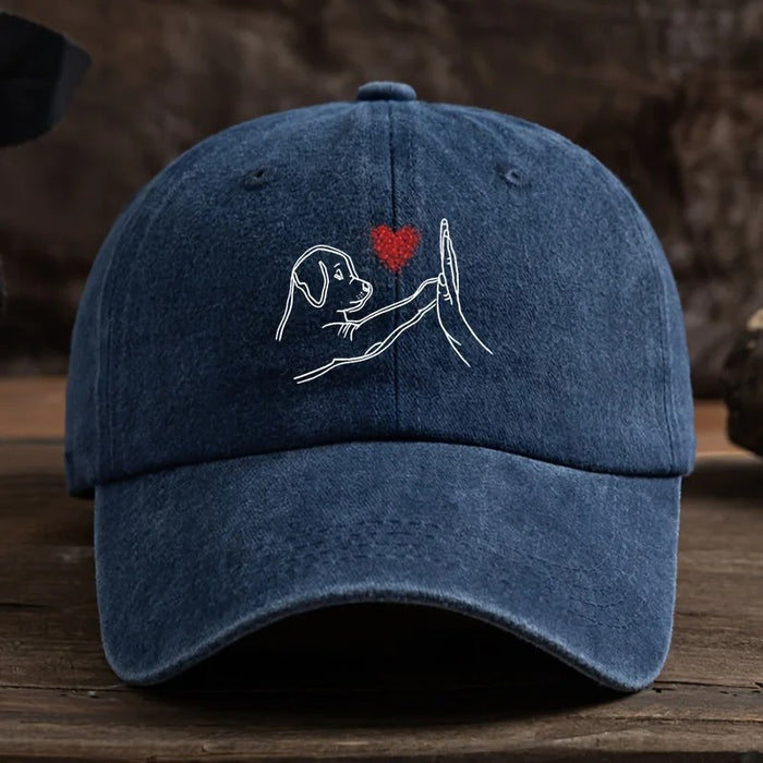 Wholesale Washed Distressed Baseball Cap With Dog Heart Print Adjustable Summer Sun Protection Casual Style