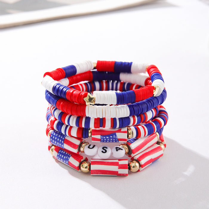 Wholesale American Independence Day USA Flag Polymer Clay Beaded Bracelet Set JDC-BT-ShiY006