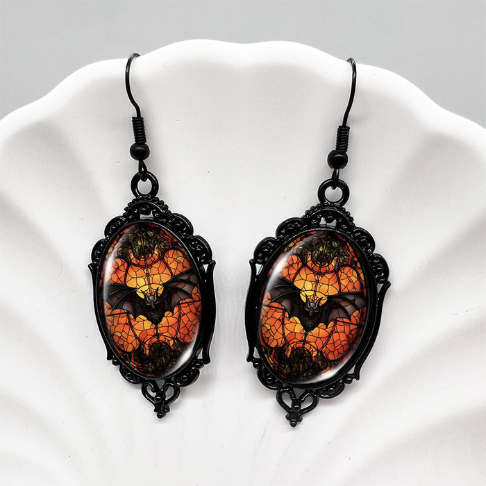 Wholesale  Bat Oval Skull Earrings Blood Moon Earrings Pumpkin Moon Deep Woods Black Earrings