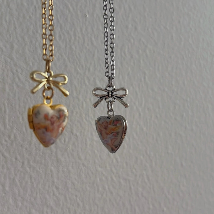 Wholesale Vintage Angel Heart-Shaped Photo Box Necklace