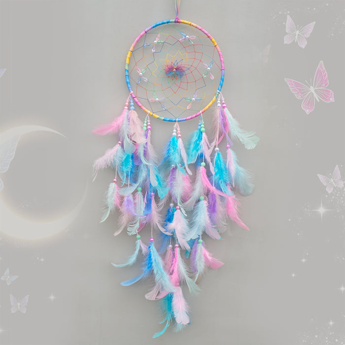 Wholesale Handmade Dreamcatcher Wind Chime Pink Butterfly Flower Rooster Feather Home Decor MOQ≥2