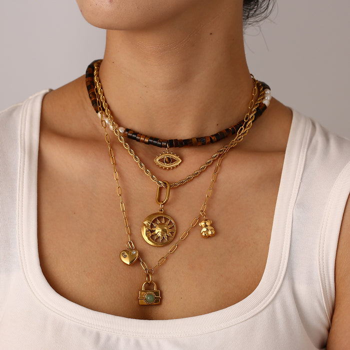 Wholesale Fashion and personality new stainless steel sunflower natural stone devil's eye necklace wholesale