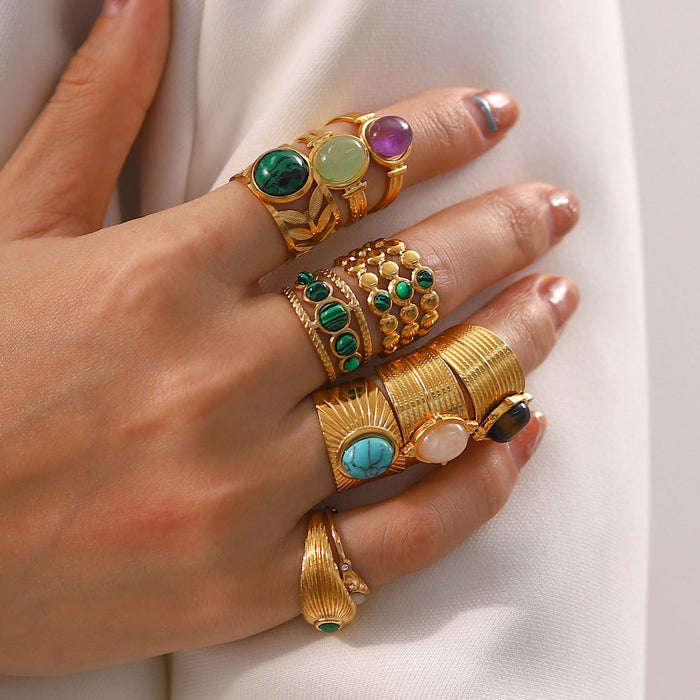 Wholesale Natural stone ring, versatile gemstone bracelet, titanium steel open ring