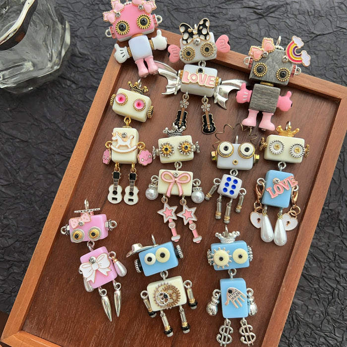 Wholesale Wooden Punk Robot Necklace DIY Accessories Pendants Keychain