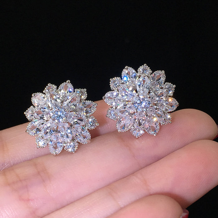 Wholesale Copper Sunflower Double Layer Zircon Earrings JDC-ES-MOXI003