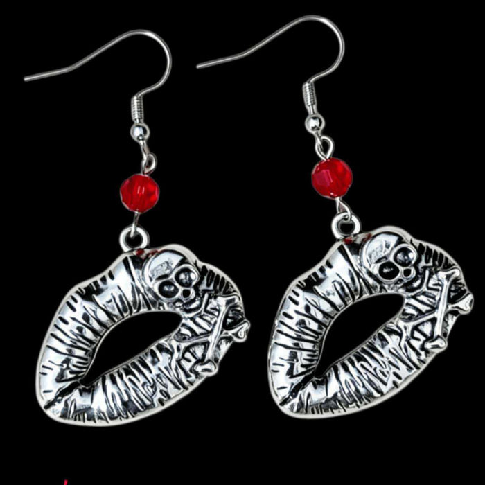 Wholesale Zinc Alloy Gothic Punk Skull Lip Earrings For Women  Jewelry Accessory Electroplated Boutique Resale
