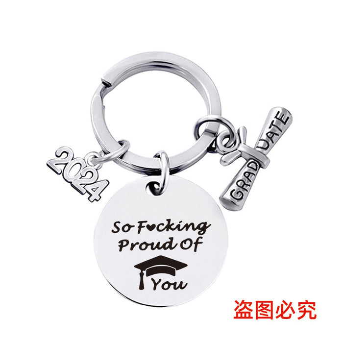 Wholesale Graduation Season Gift Round Stainless Steel Keychain JDC-KC-GangGu049