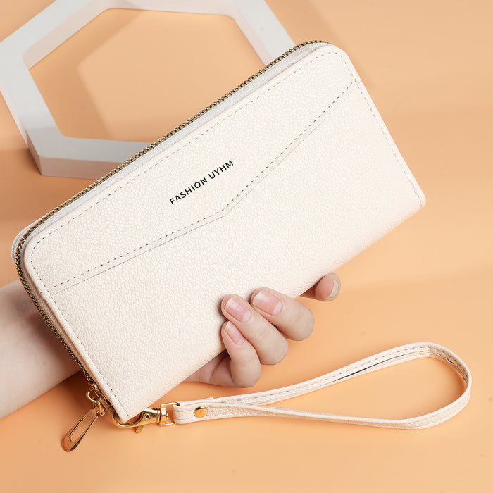 Wholesale PU Leather Retro Long Wallet Clutch with Wrist Strap Solid Color Trendy Everyday Use