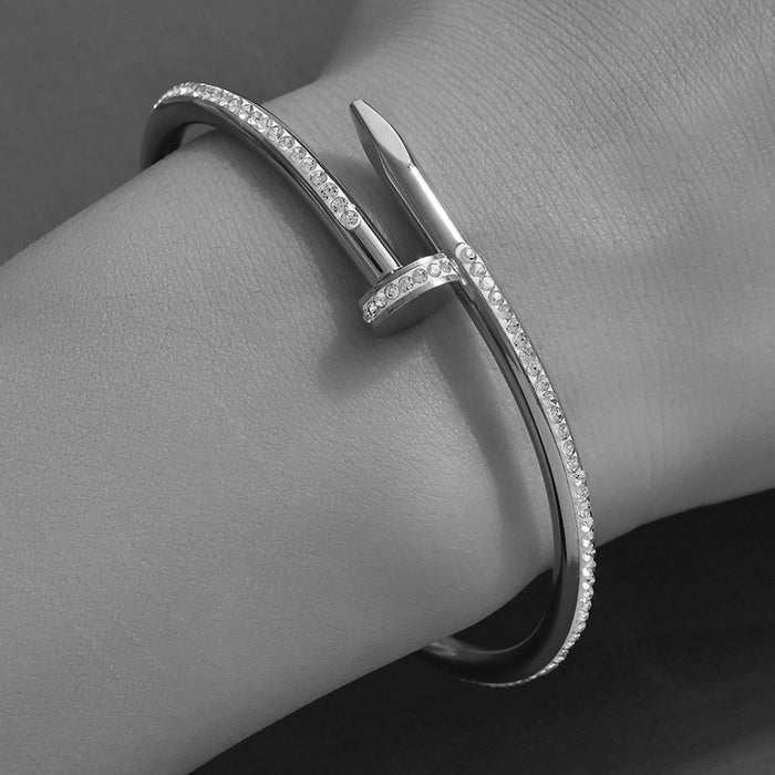 Wholesale Titanium Steel Rhinestone Clover Bangle Bracelet Set Gold And Silver Fashion Jewelry