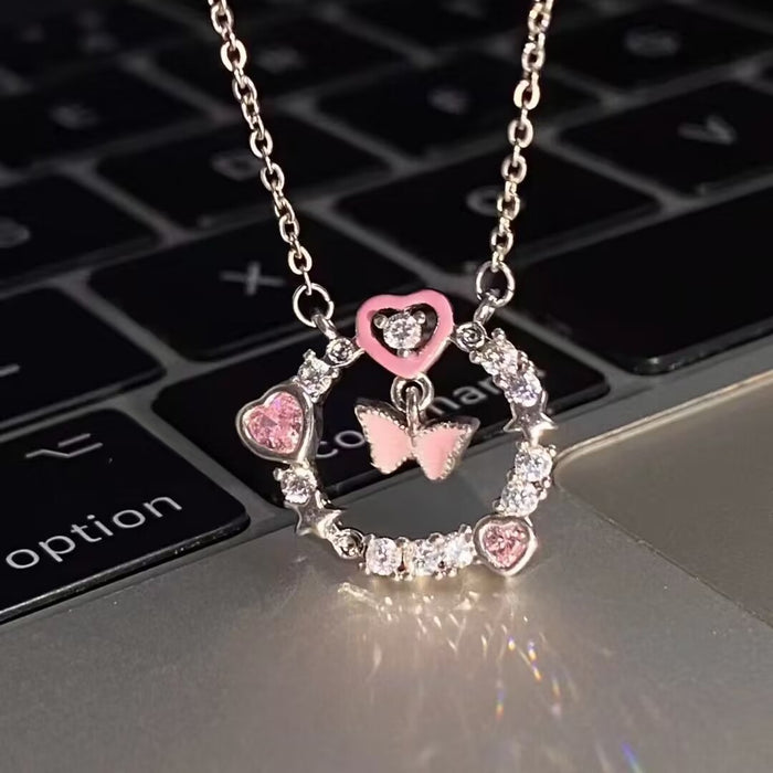 Wholesale Pink butterfly necklace female clavicle chain
