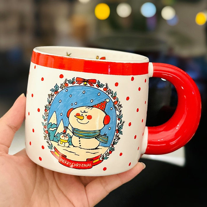 Wholesale Christmas-themed ceramic mug with a large handle