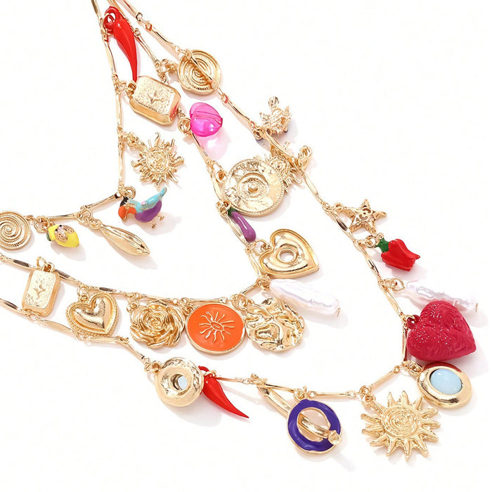 Wholesale Bohemian Heart Bird Pearl Multi-Layer Necklace
