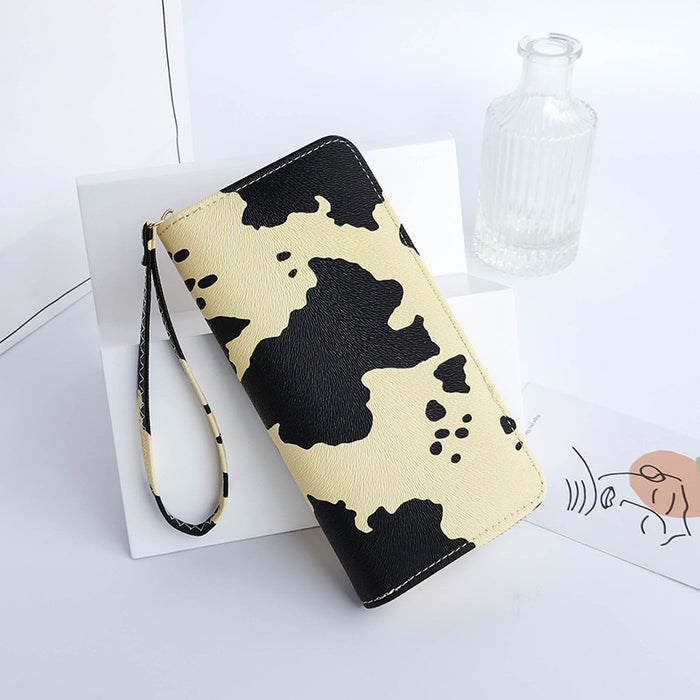 Wholesale Fashion Versatile Cow Pattern Women's Wallet PU Long Zipper Wallet Handbag Wallet Wallet Clip JDC-WT-QJR006