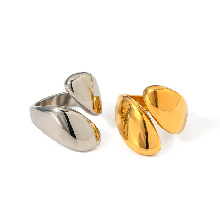Wholesale Water droplet smooth asymmetric opening ring, light luxury high-end layered metal ring