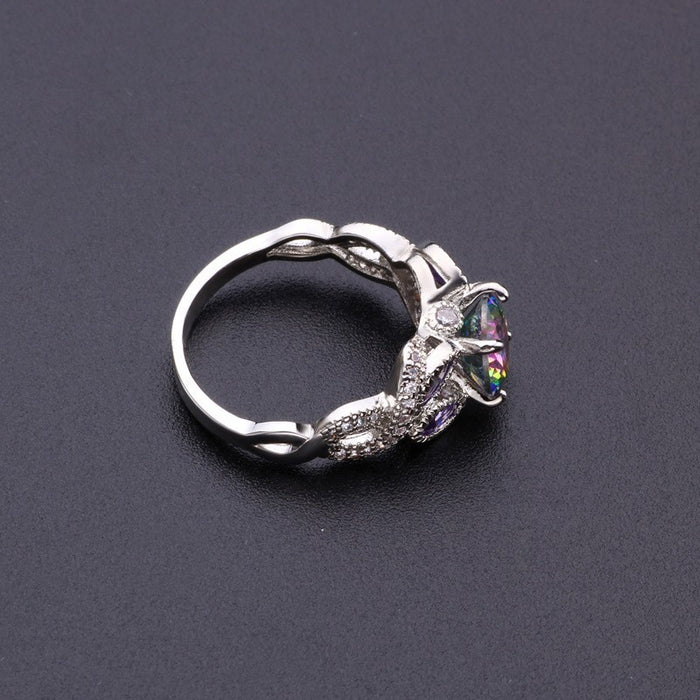 Wholesale Rainbow Waterdrop Oval Zircon Ring