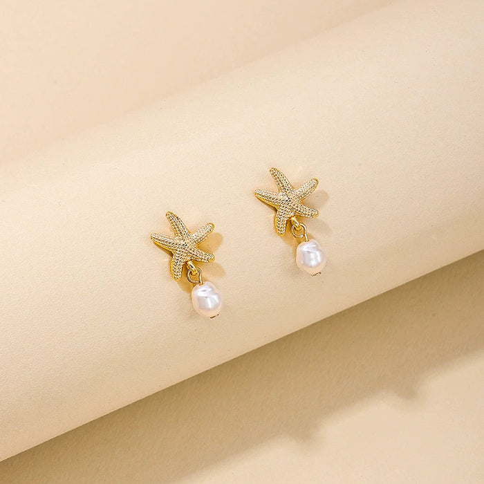 Wholesale  6 sets creative new pearl starfish shell zircon earrings women factory direct sales