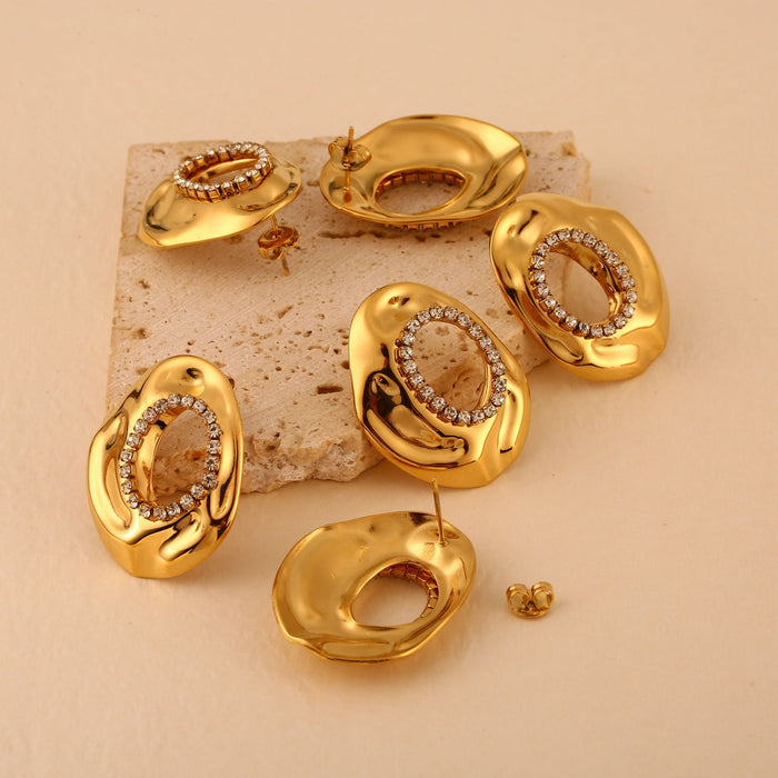 Wholesale Cross border fashion new stainless steel earrings with zircon inlay, personalized temperament, high-end feeling, hollowed out earrings wholesale