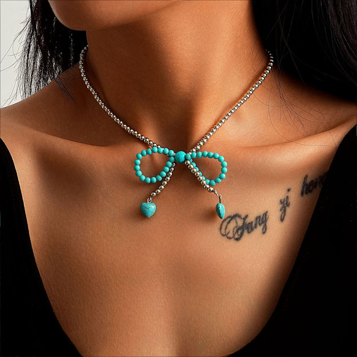 Wholesale ecklace inlaid turquoise fashion bohemian style white green flower necklace
