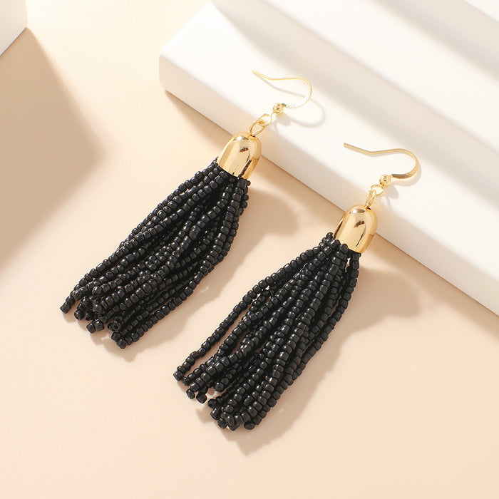 Wholesale Retro ethnic style handmade beaded earrings women' s elegant all-match Bohemian colorful tassel rice beads earrings