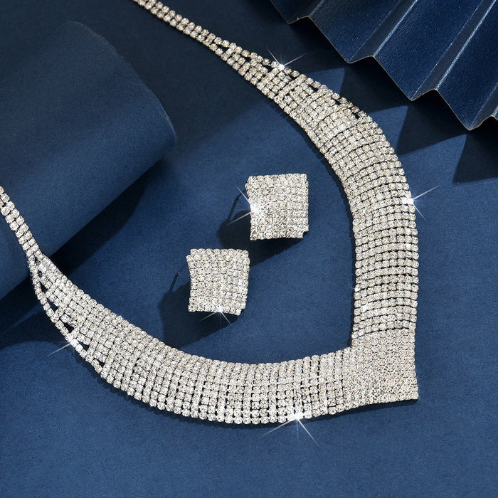 Wholesale two-piece jewelry set Exaggerated dazzling diamond necklace and earrings