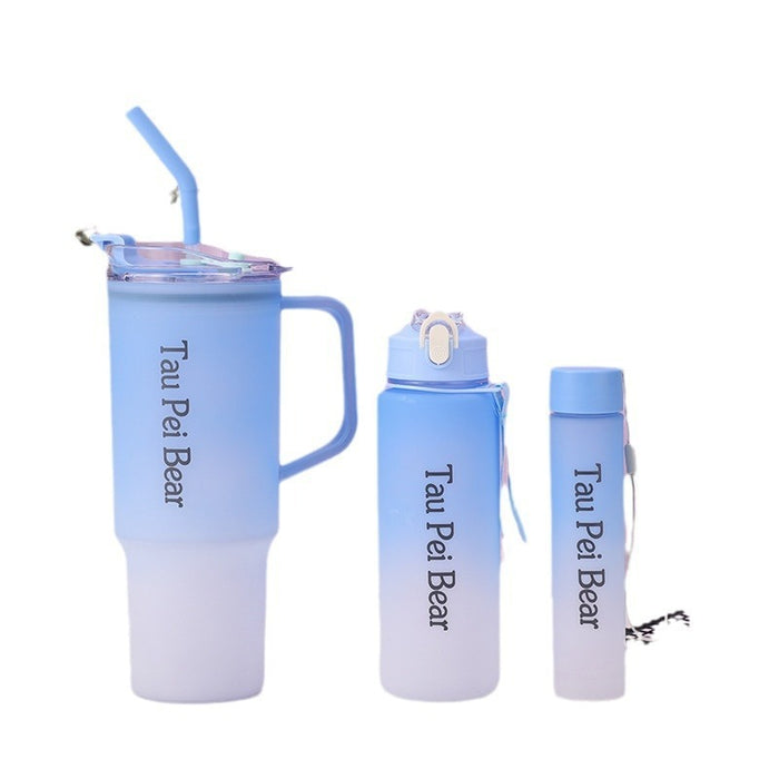 Wholesale Three-piece gradient color large capacity portable straw plastic cup set