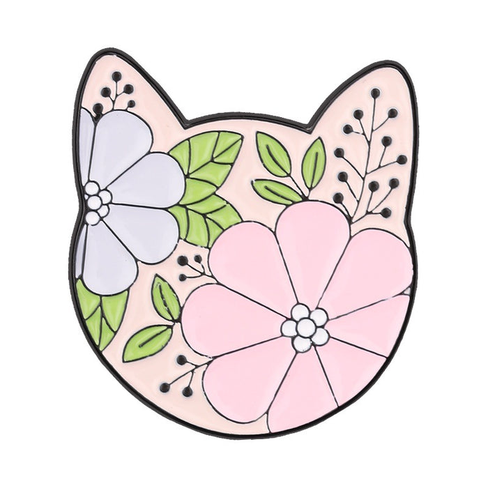 Wholesale Chic Zinc Alloy Cat Floral Brooch Pin Cartoon Potted Plant Enamel Badge Trendy Fashion Accessory