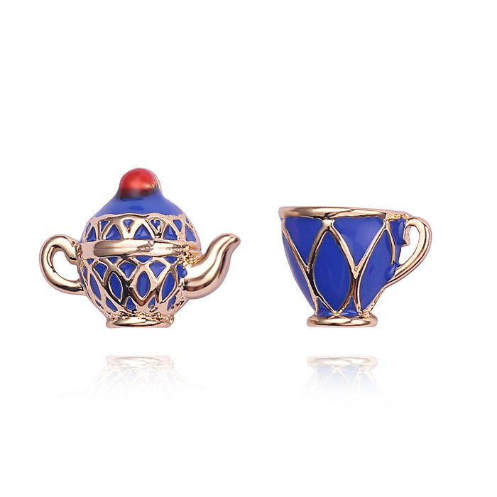 Wholesale Enamel glazed teacup earrings and long long necklace