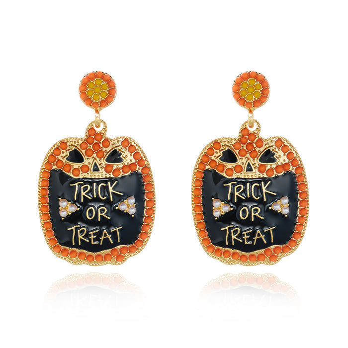 Wholesale Funny Cartoon Pumpkin Earrings Creative Graffiti Design With Pearl And Rhinestone Accents Women S Alloy Fashion Accessory