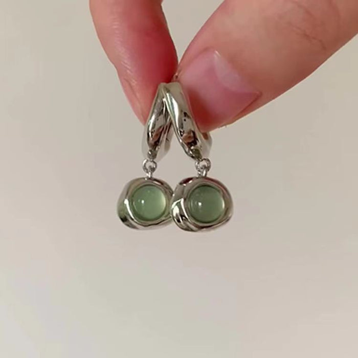 Wholesale Retro mint green cat eye stone pendant earrings with light luxury and high-end feel, exquisite and simple earrings