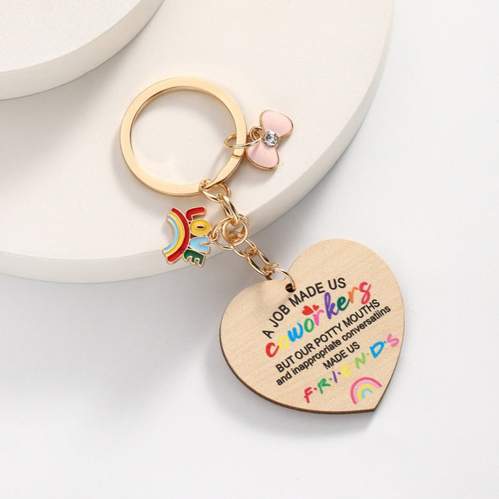 Wholesale Letter Good Friends Wooden Round Keychain JDC-KC-RongRui057