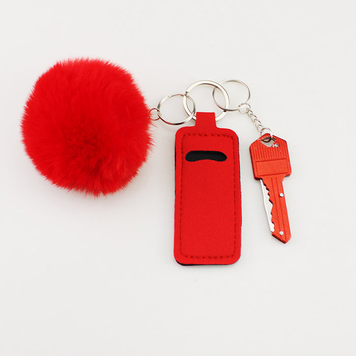 Wholesale Lipstick Design Pom Pom Keychain Fabric Car Key Accessory Decorative Gift For Party