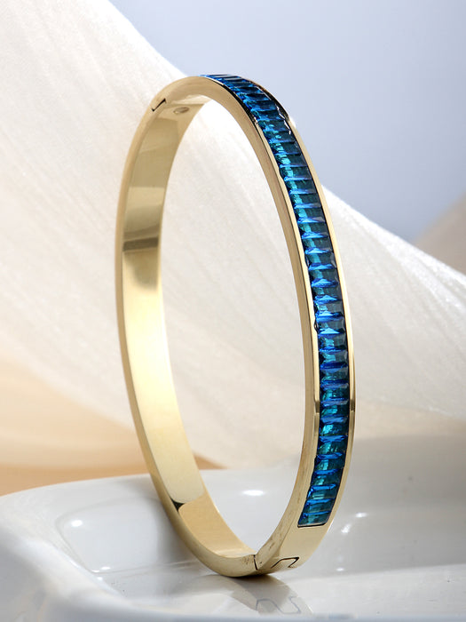 Wholesale Stainless steel bracelet with half-circle full diamond clasp