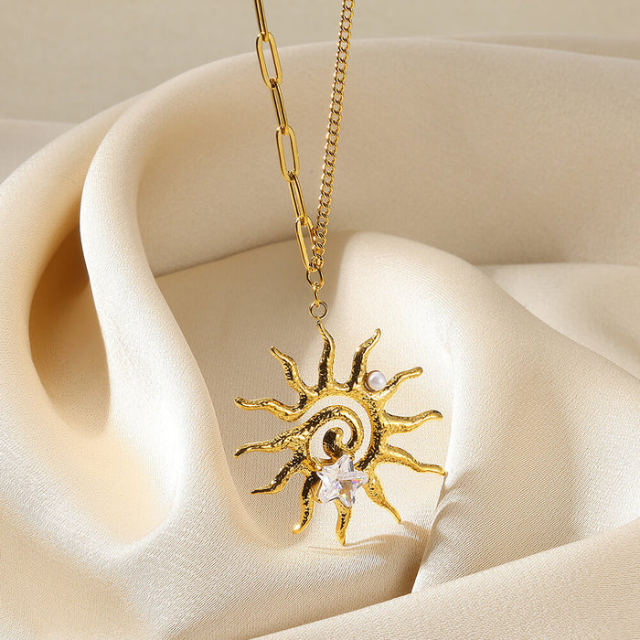 Wholesale Stainless Steel Flower Sunflower Necklace Minimalist Pendant Jewelry